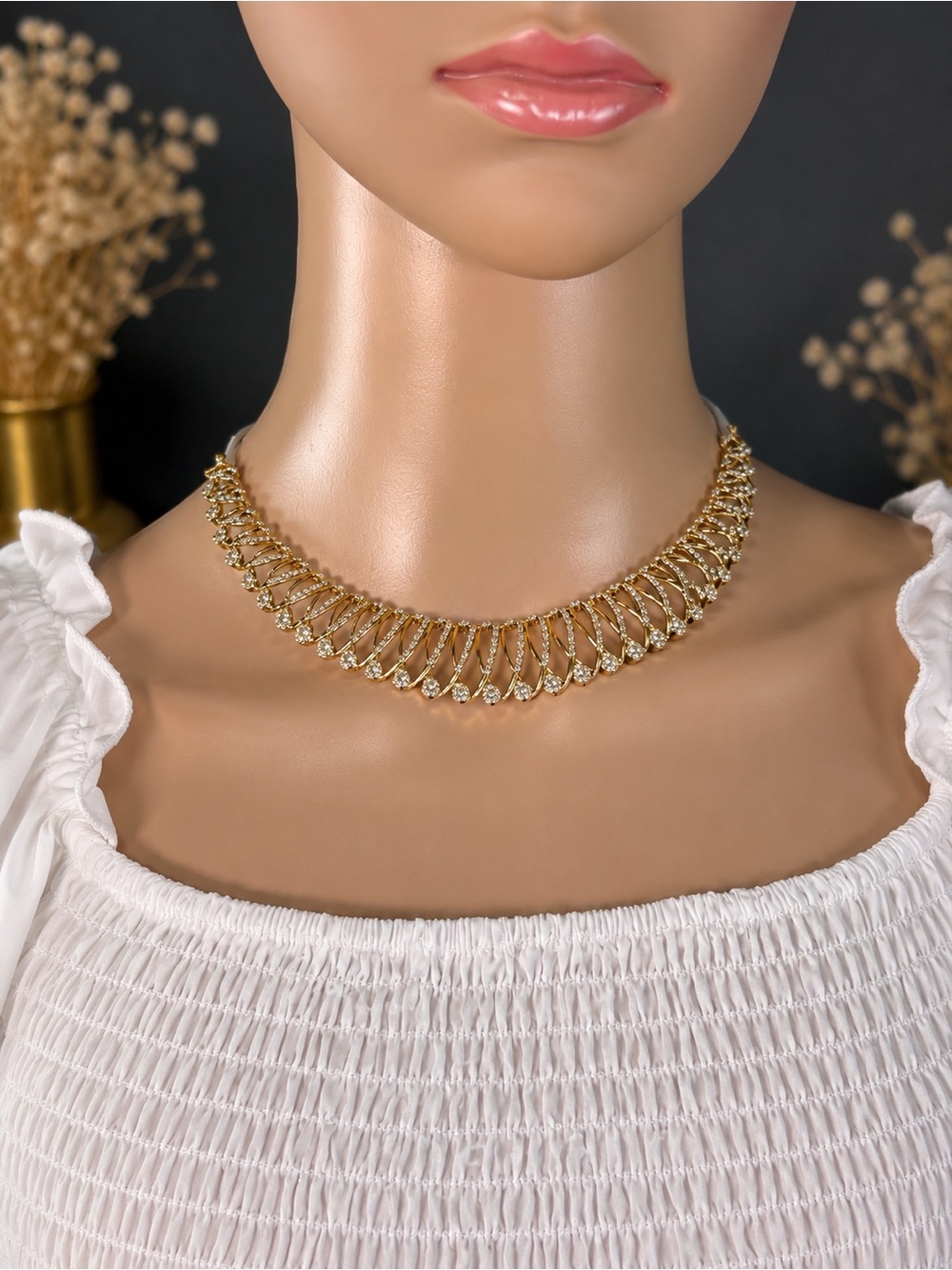 Gold Crystal Link Choker Necklace - Women Jewelry